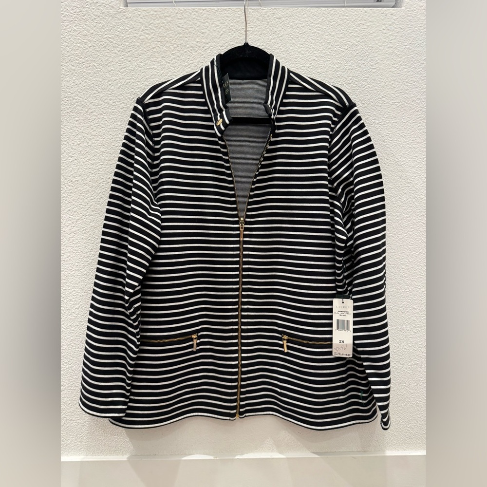 NWT - Lauren Ralph Lauren reversible striped Sweater Jacket
